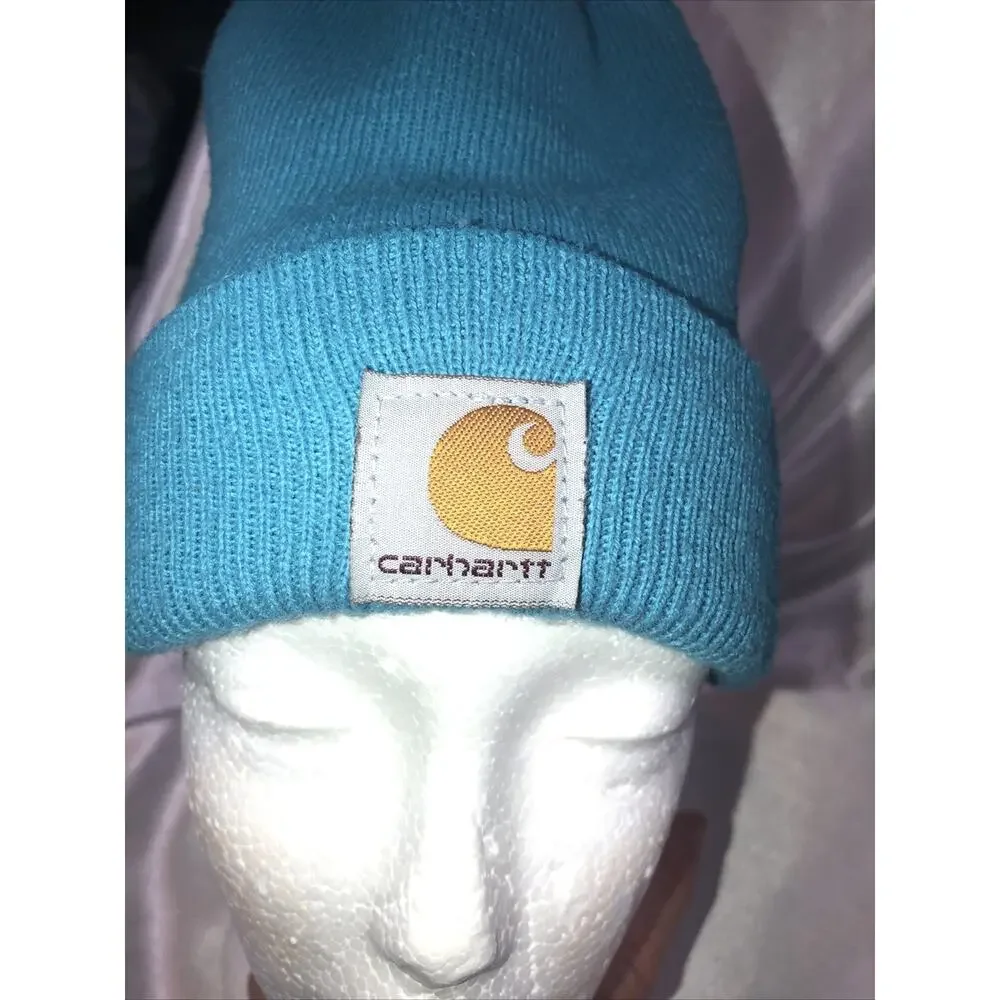 Carhartt Beanie Child Youth Blue Knit Hat One Size Logo AH8905